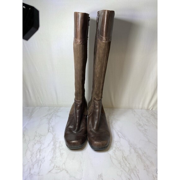 CLARKS DREAM REGAL Brown 37629 LONG BOOTS WOMENS 8.5M LEATHER ZIP SIDE SUEDE - Picture 4 of 10